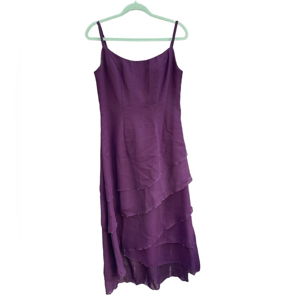 NIGHT SCENE Y2K PURPLE BEADED TIERED MIDI DRESS